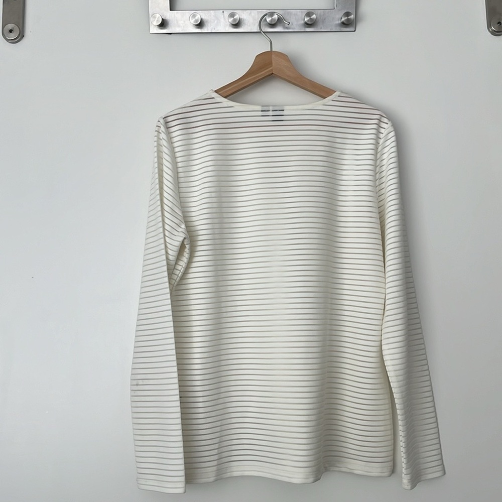 Simons Stripe Mesh Panel Crew Neck Tee - White, Size XL - Picture 3 of 6